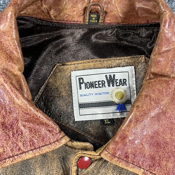 Vintage Pioneer Wear Jacket Mens XL Brown Leather Western Ranch Staff Bomber 80s - Picture 5 of 13